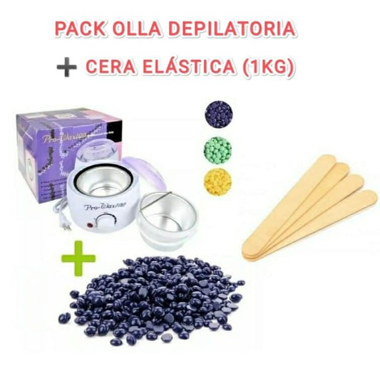 Pack Olla Depilatorioa + Cera Elástica (1KG) + Paletas Aplicadoras